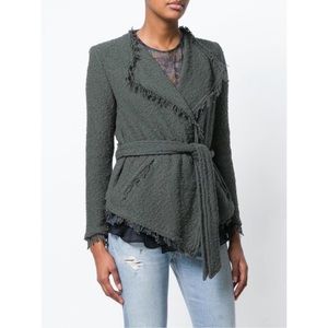 IRO Schala Belted Fringe Wrap Jacket in Green, Size 40
